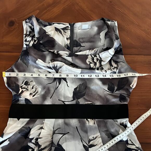 H&M Gray Floral Print Satin Dress Womans Size 10 Pockets Office Dressy Cocktail - Picture 7 of 10